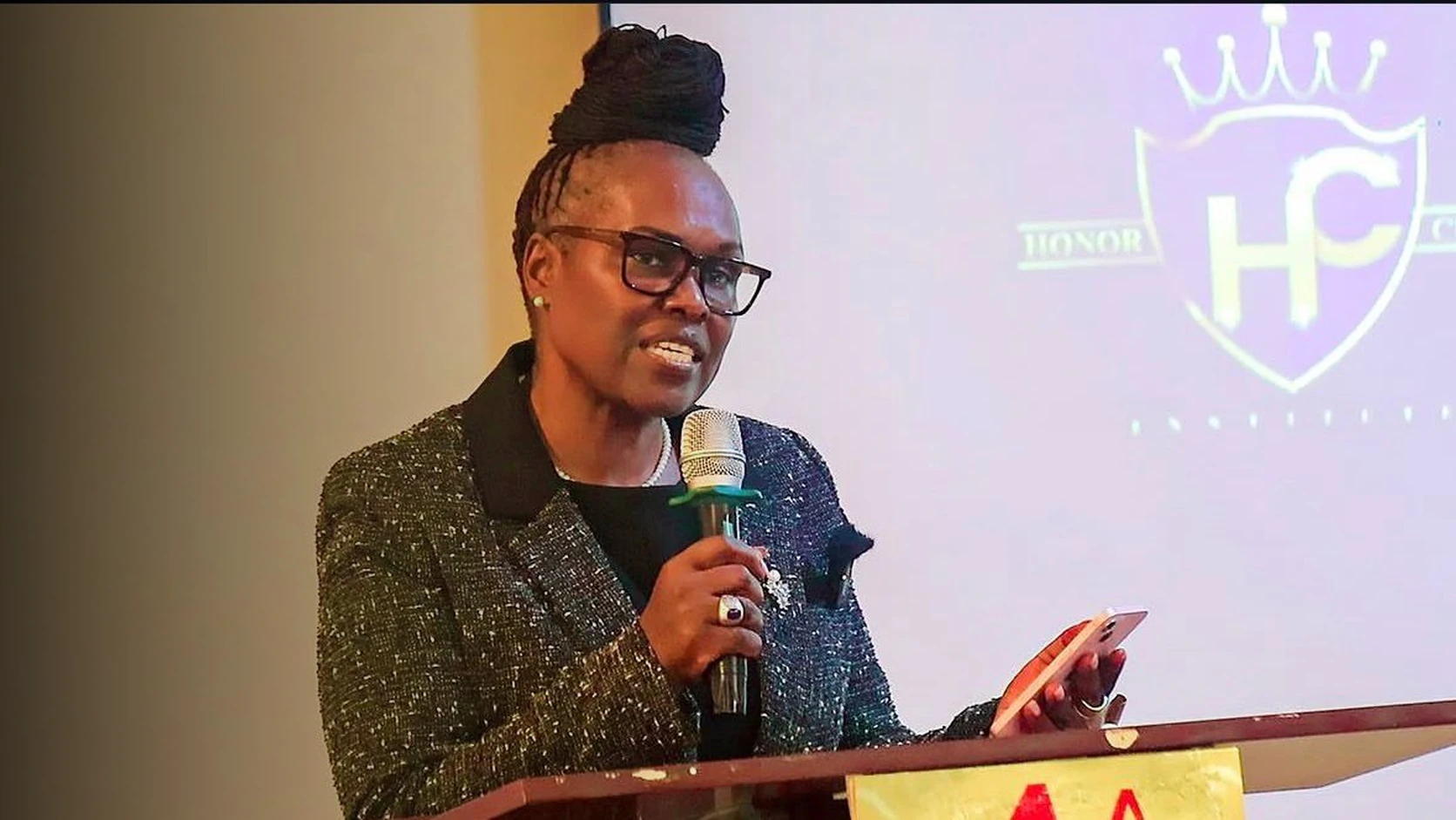 Ann Njogu speaking on stage